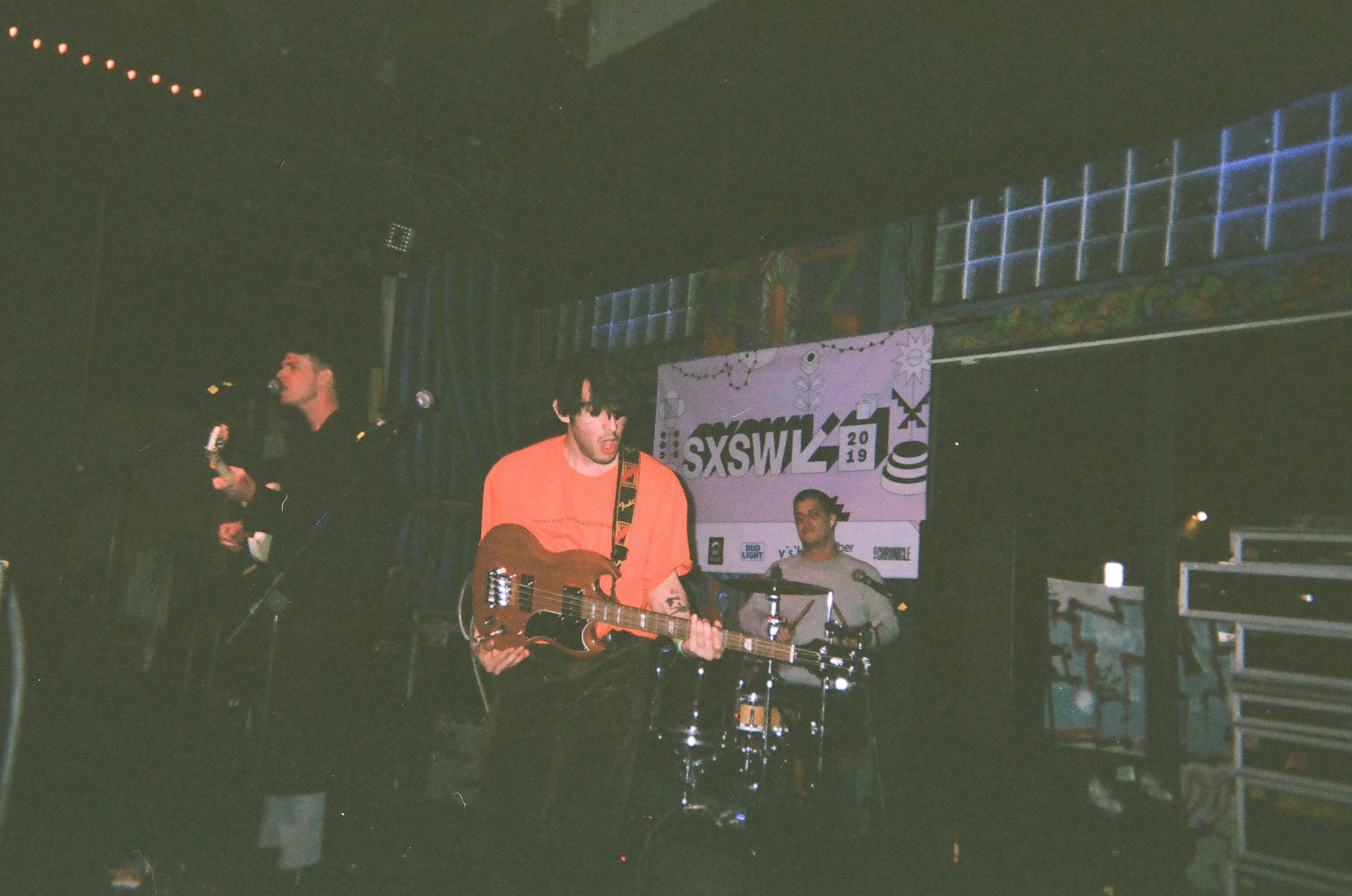  Our gig at Esther’s Follies, which was a seated vaudeville theater, turned out to be my favorite. (Chase Harris on vocals and guitar, Dylan Villarreal on bass, Jordan Brady on drums.) 