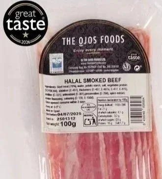 GREAT TASTE WINNER 1* 2026 HALAL SMOKED BEEF BACON (100GRS)