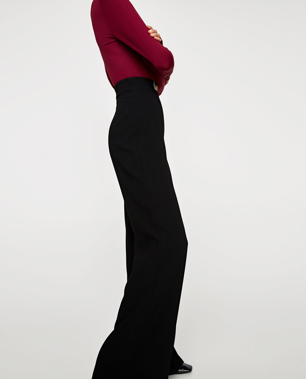 Zara Button Waist Trousers Wide Leg Style Apotheca