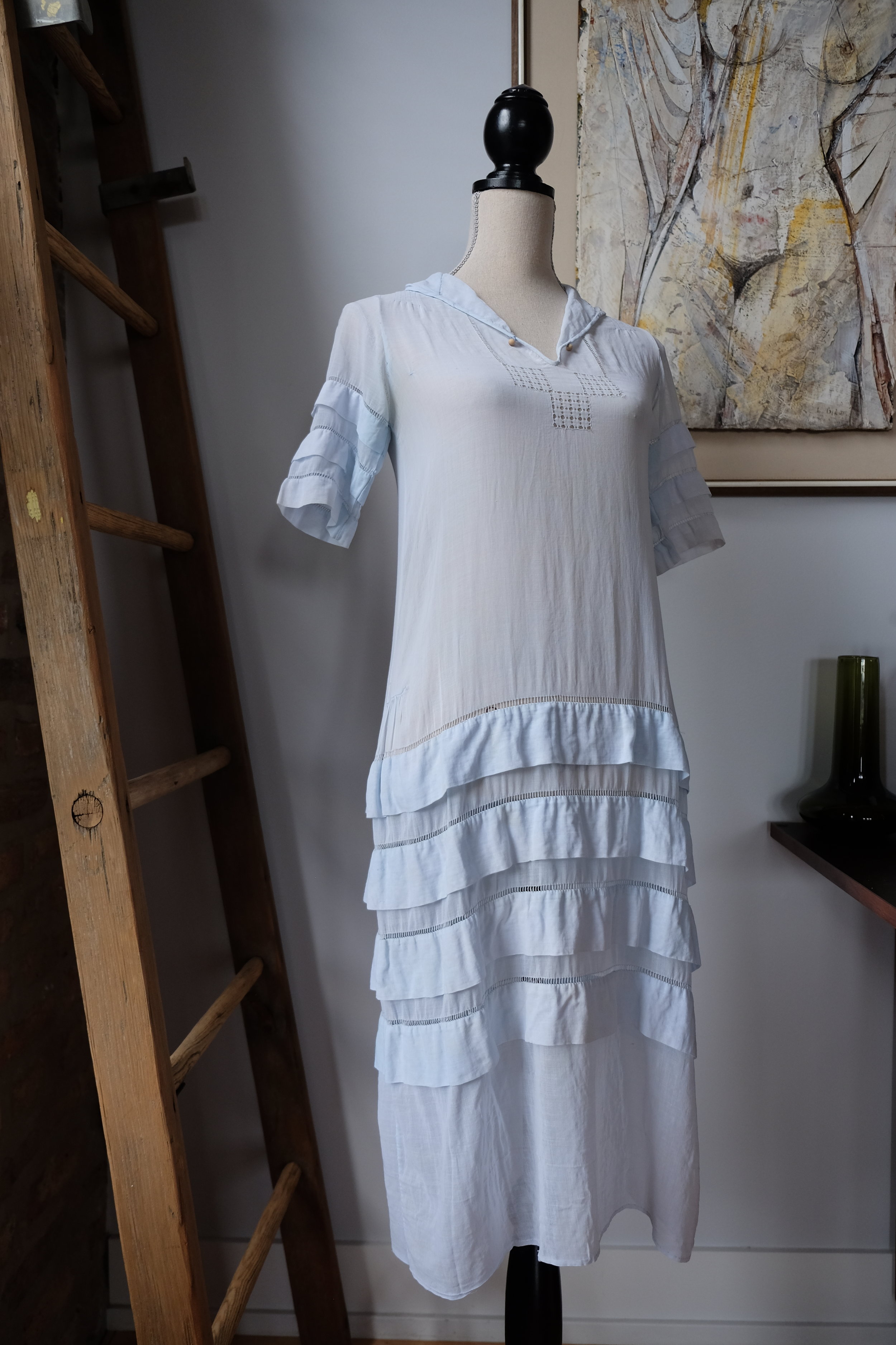 1920s Sheer Light Blue Cotton Voile Dress — WAKING LIGHT