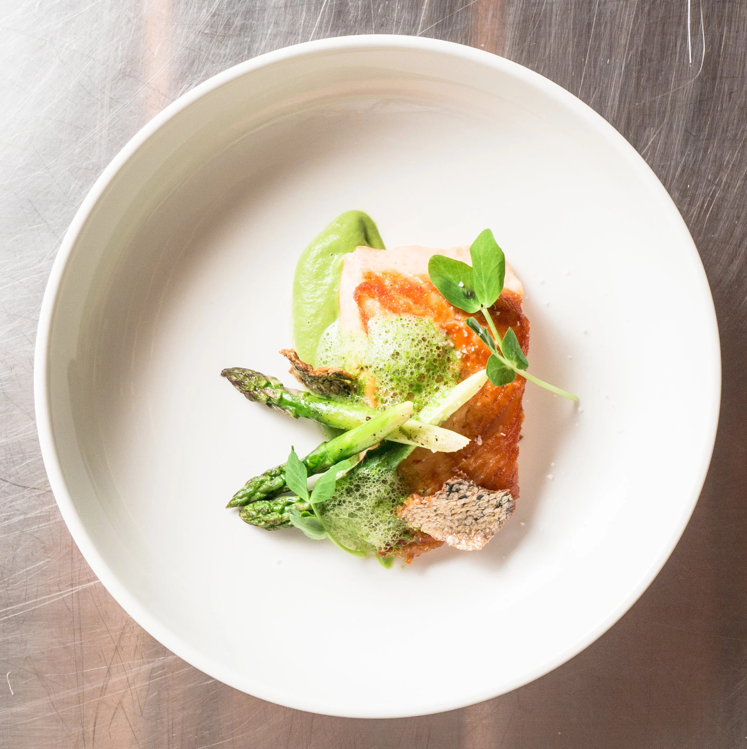 Pan Seared Verlasso Salmon with Spring Greens Puree — Verlasso