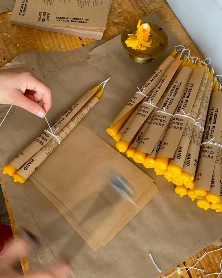Candles for me. Candles for you. Candles for everybody! The Beeswax Bundle is back in a sweet drawstring bag illustrated by Nina Barry <3 plus gifts for the altar toolkit like handcrafted wands by Amanda Light <3 hand built candleholders by the