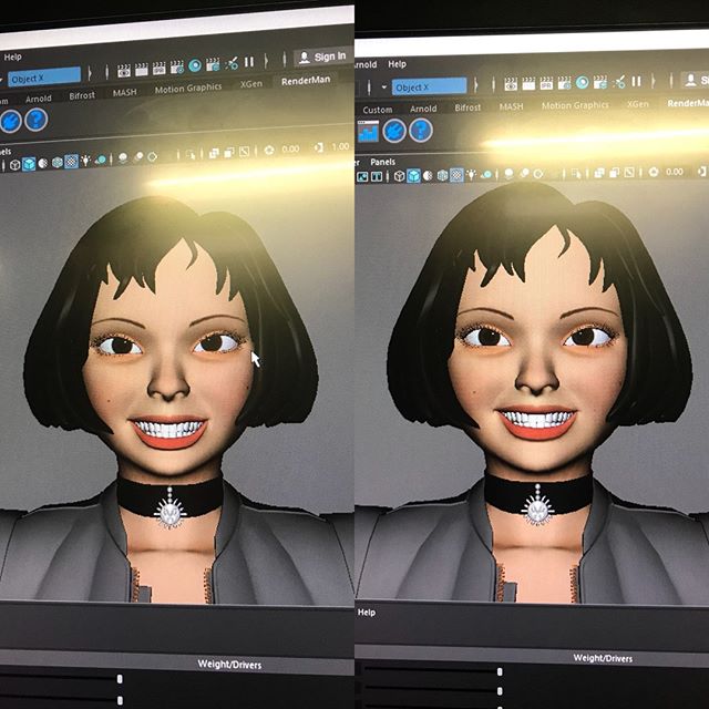 Layering animation on top of the retargeted data from Dynamixyz. Making that smile less terrifying. So far so good, still working though!  #facialtracking #dynamixyz #facialcapture #scad #savannahcollegeofartanddesign #motioncapture #motioncapturestu