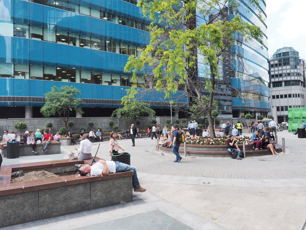  At Aldgate, outside a business office 