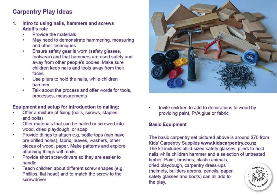 Carpentry Play Ideas - Onepoto Playcentre | Kids Carpentry Supplies