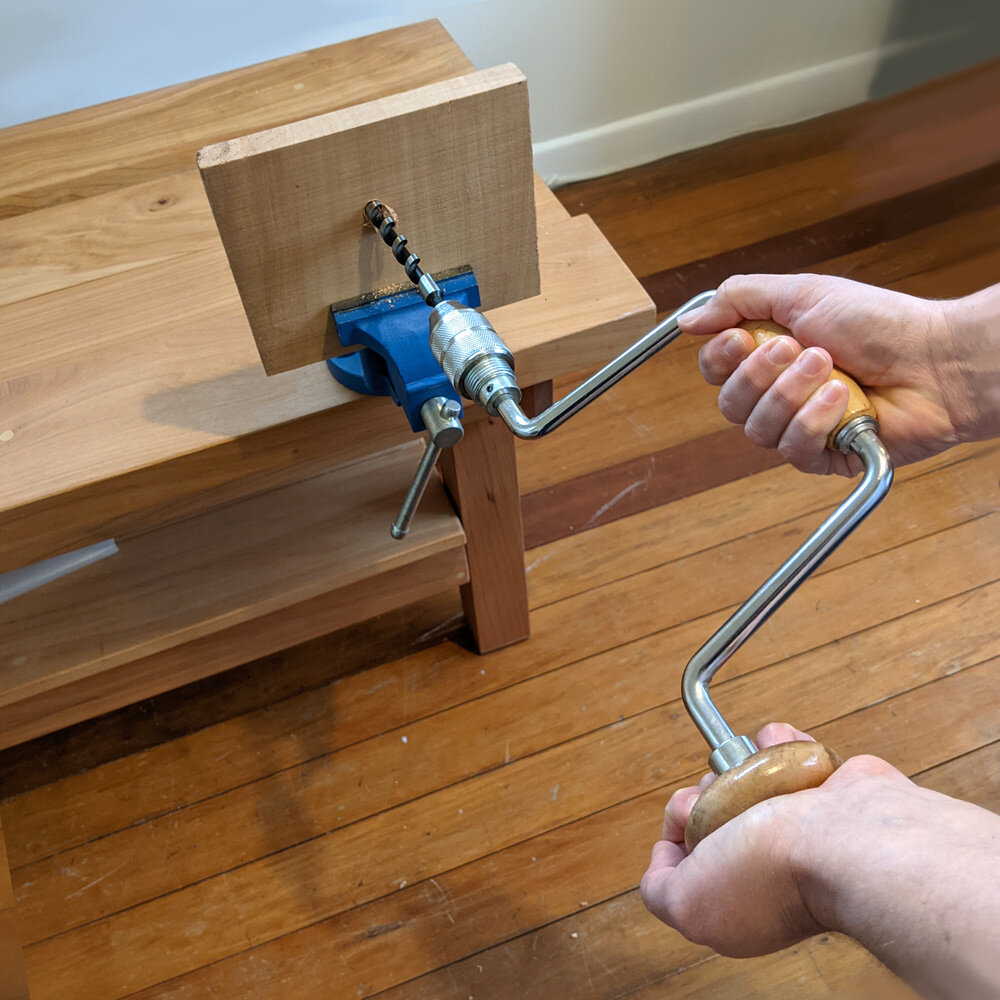 Drilling Holes In Wood With Kids Brace And Bit Drill