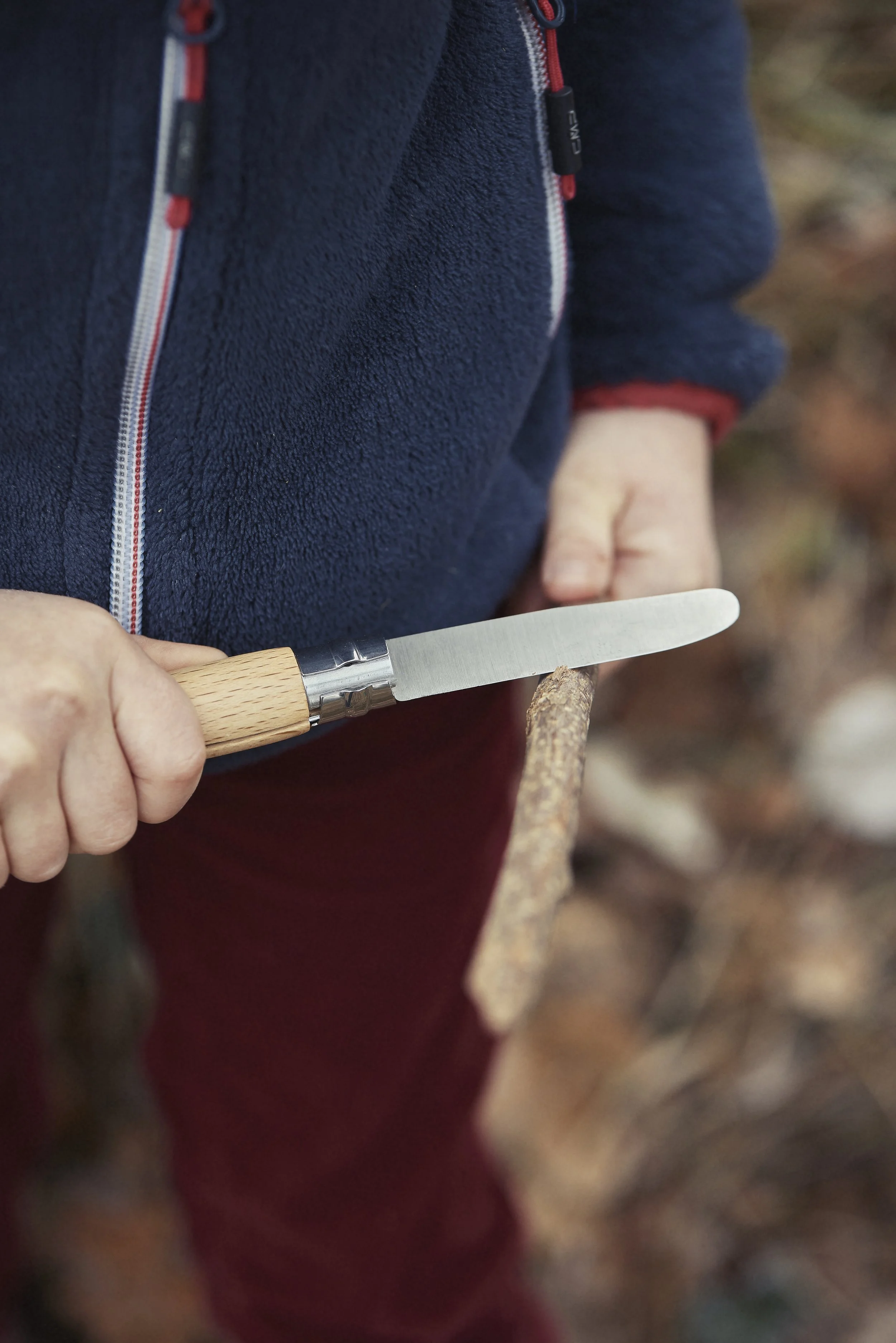 Child Safely Whittling Stick with the My First Opinel Pocket Knife