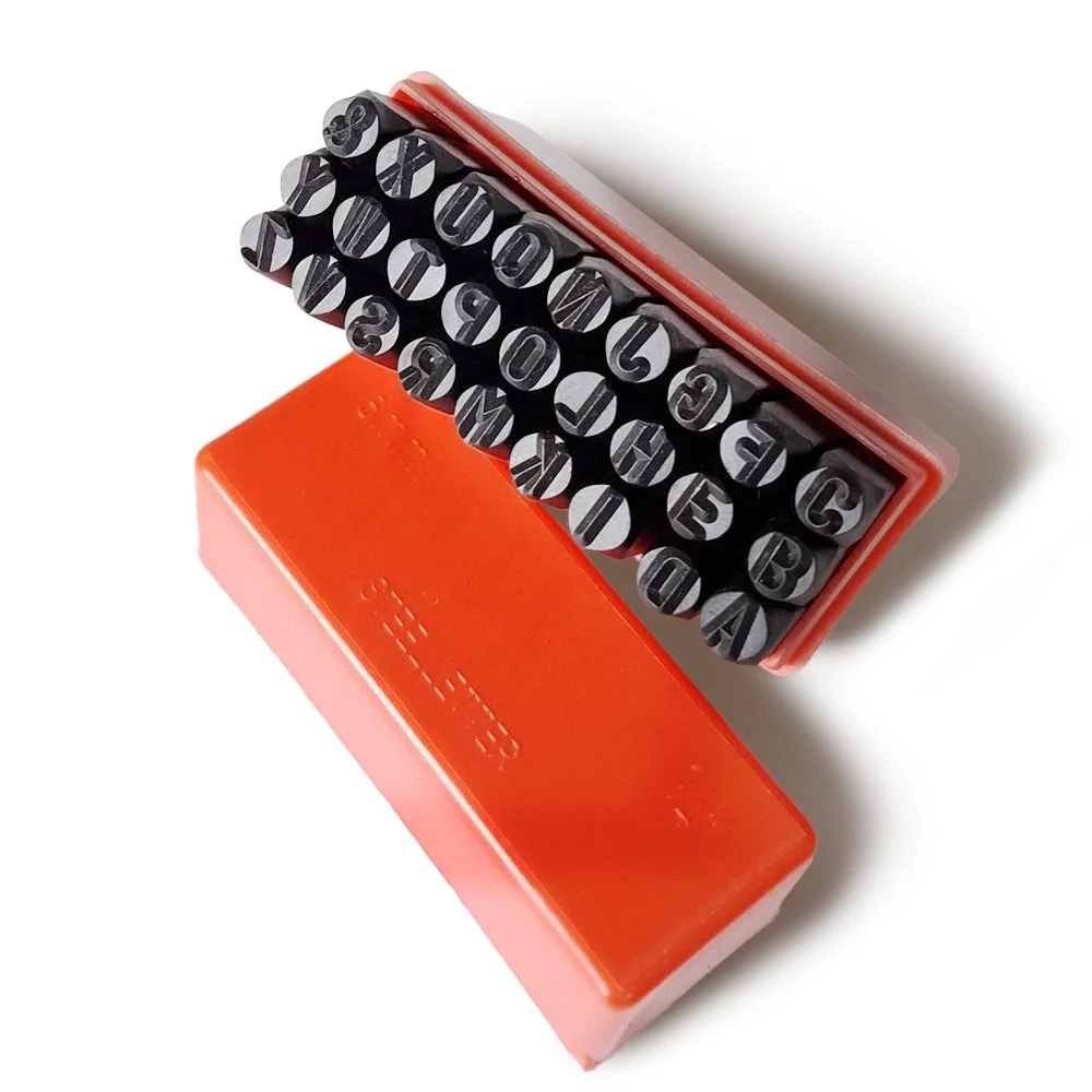 Steel alphabet punch set for stamping letters into wood, leather, metal and other materials