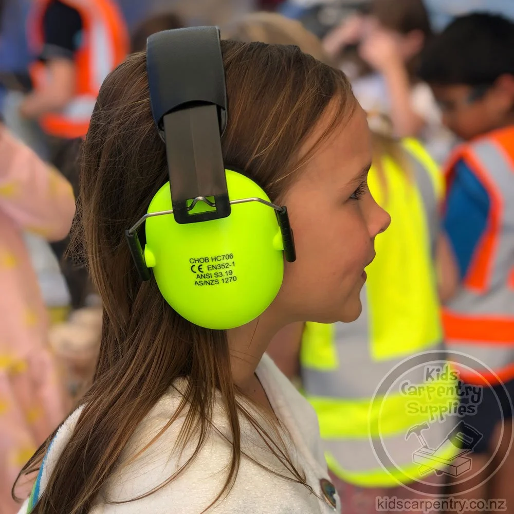 Side view showing child sized adjustable safety earmuffs designed for children's hearing protection