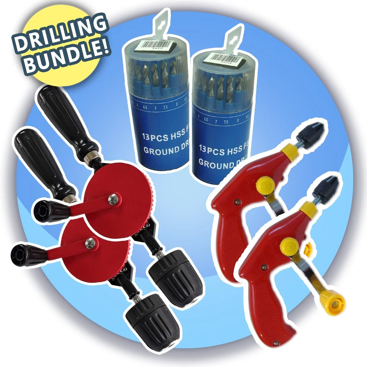 Kids Carpentry Drilling Pack with Hand Drills and Drill Bit Sets