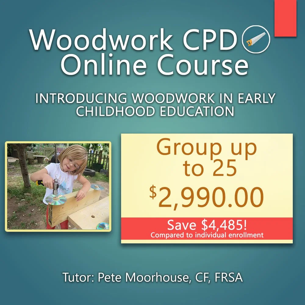 Large group carpentry CPD training course for teachers – professional development for up to 25 staff in schools or early learning centres