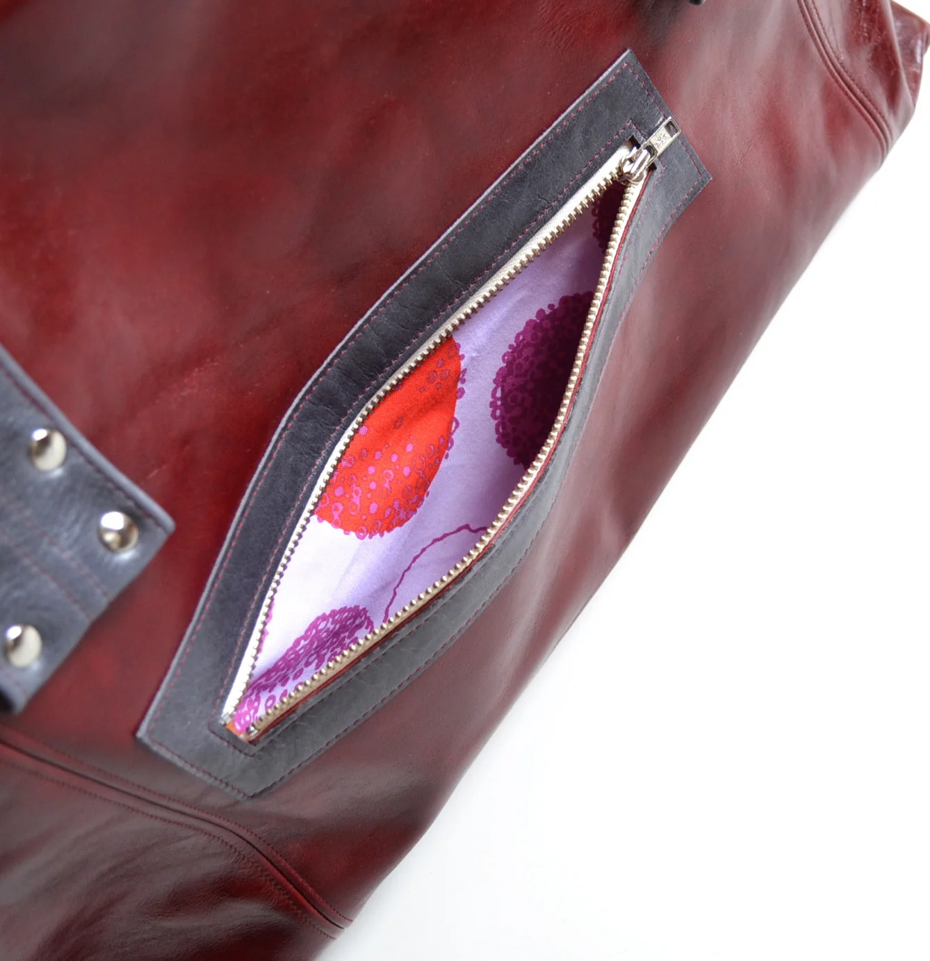 Front zippered pocket of Grayson tote bag