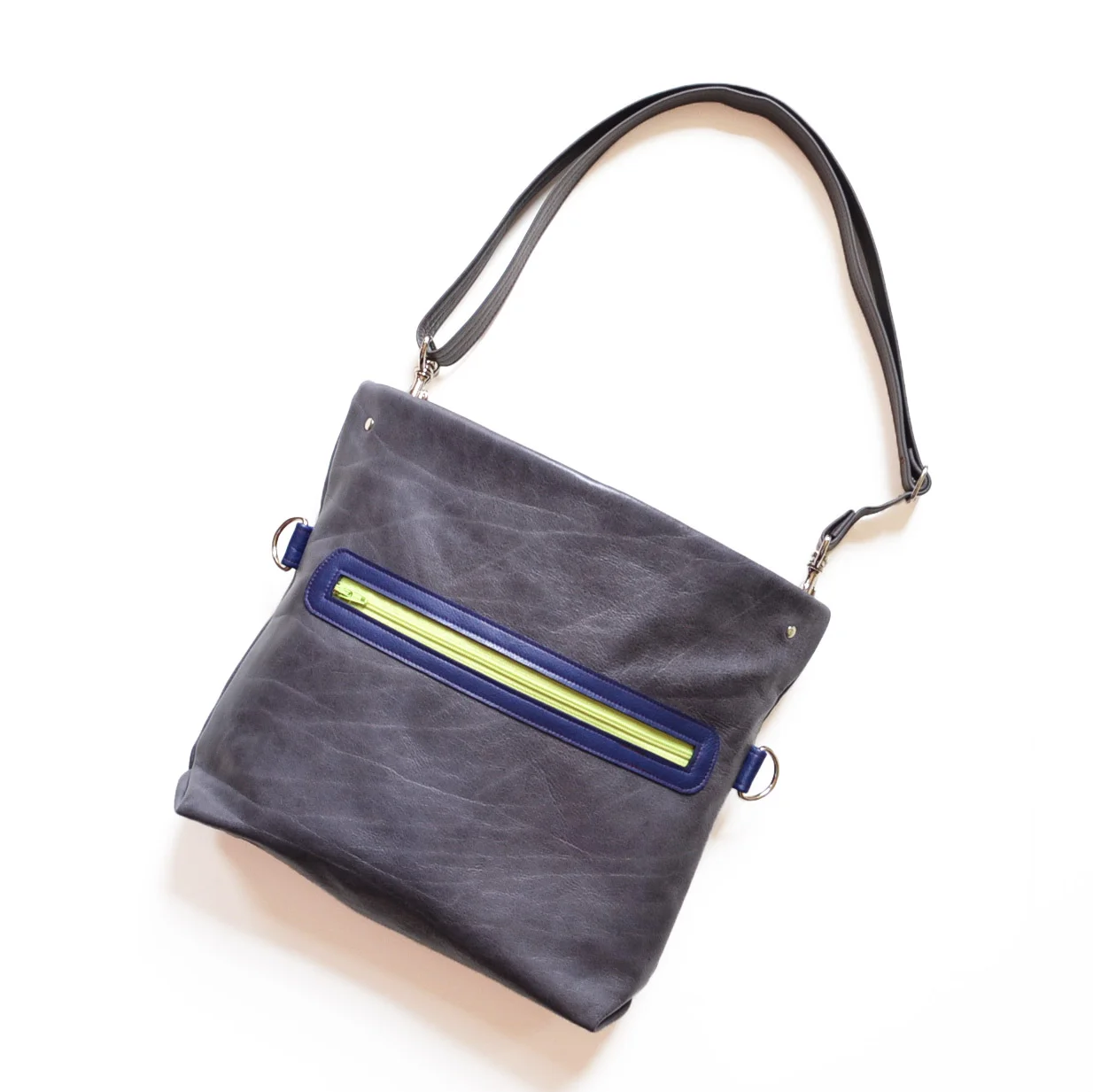Grey leather abby crossbody bag