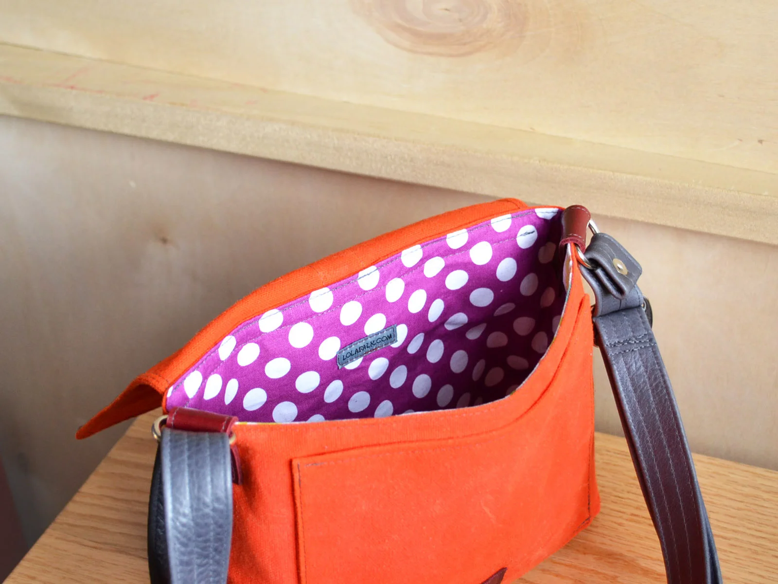 Interior of Safety Orange Davy mini messenger
