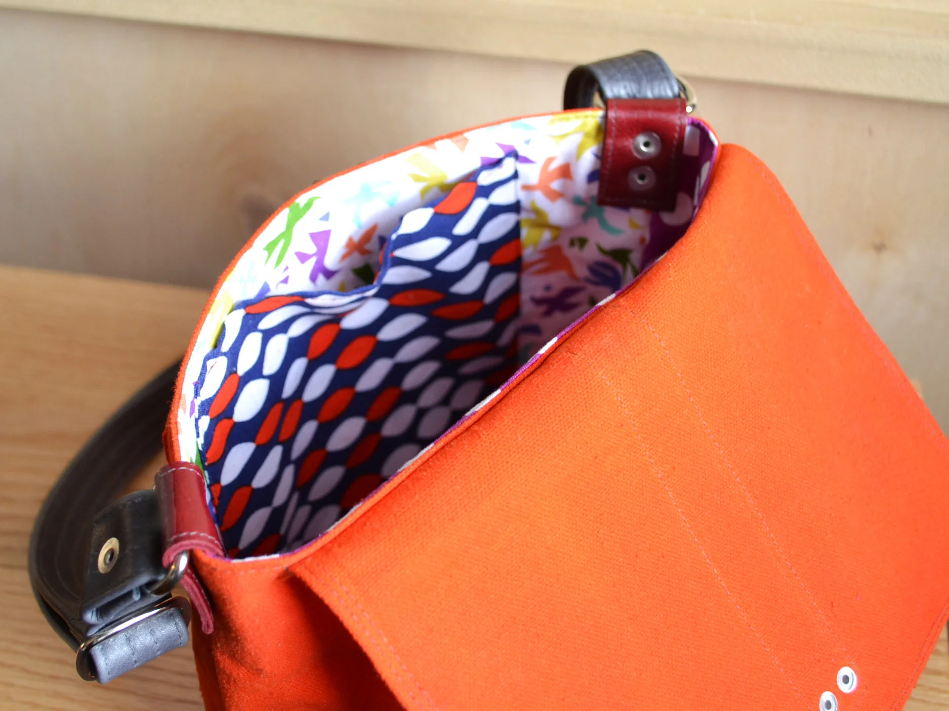 Interior of Safety Orange Davy mini messenger