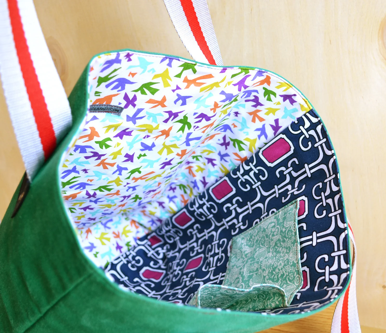 Interior of LF Market Tote in Teal