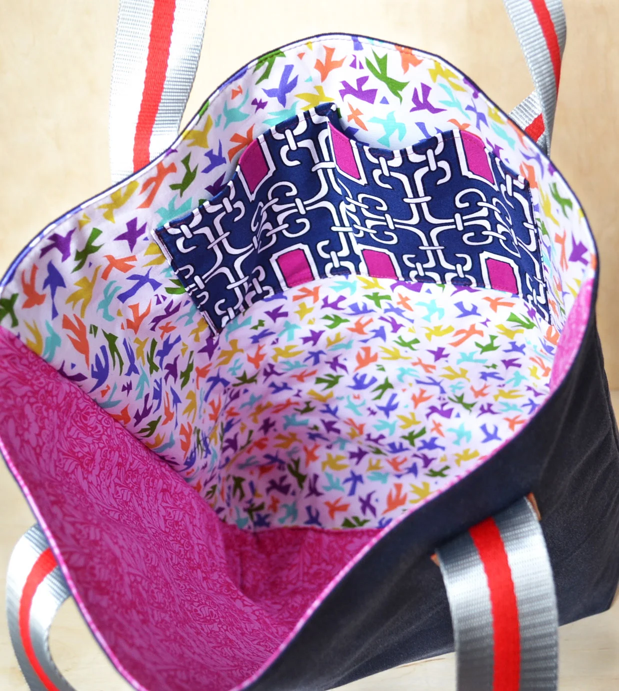Interior of LF Market Tote in Navy Blue
