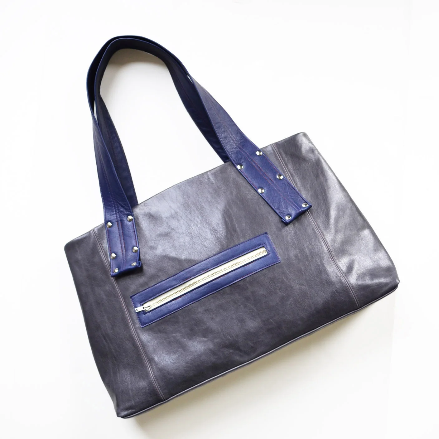 Grey leather laptop tote