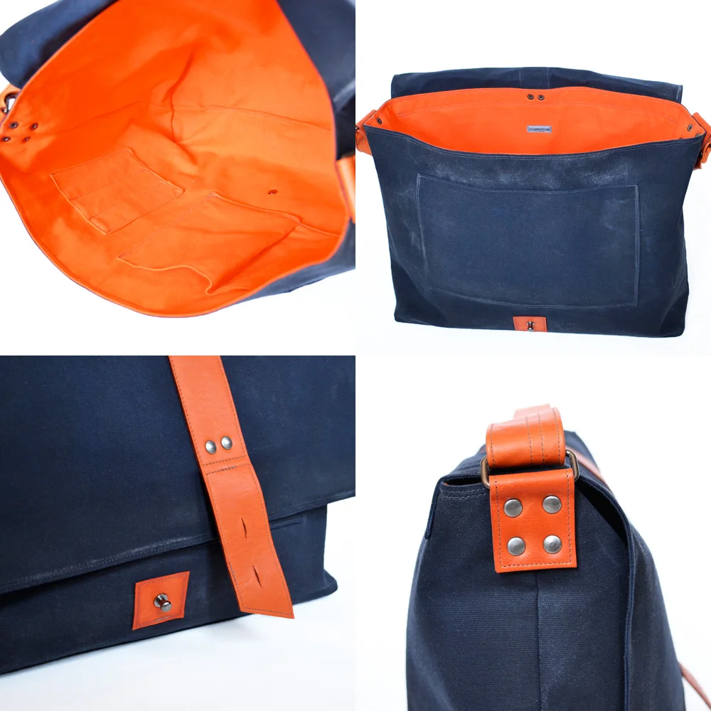 Interior of Navy Sloane Waxed Canvas Messenger Bag