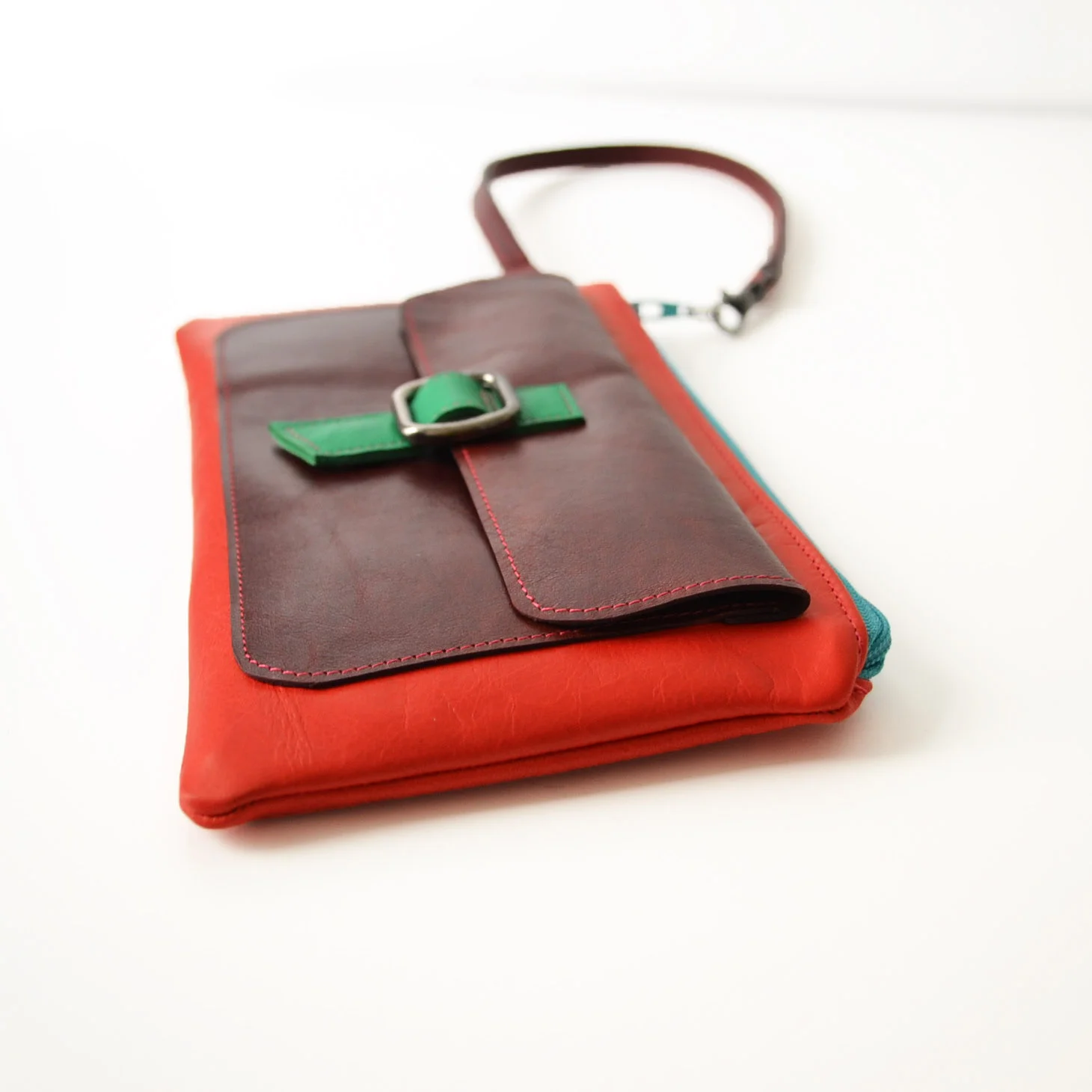 red wristlet bag with pocket