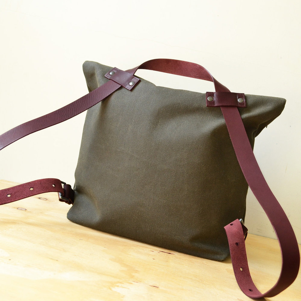 Handmade Waxed Canvas Convertible Backpack Tote Crossbody (Small