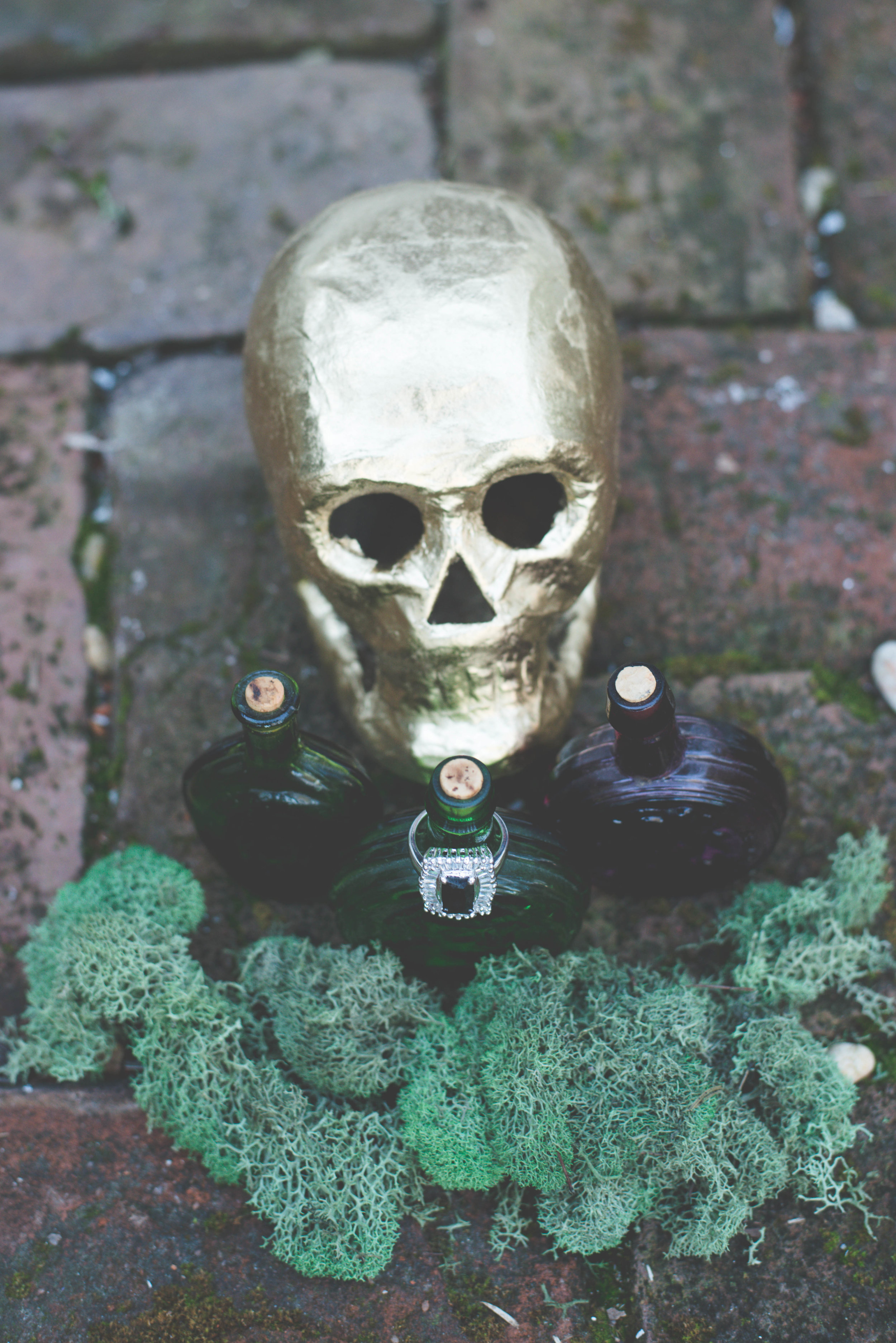 Gold Skull and Black Diamond Ring