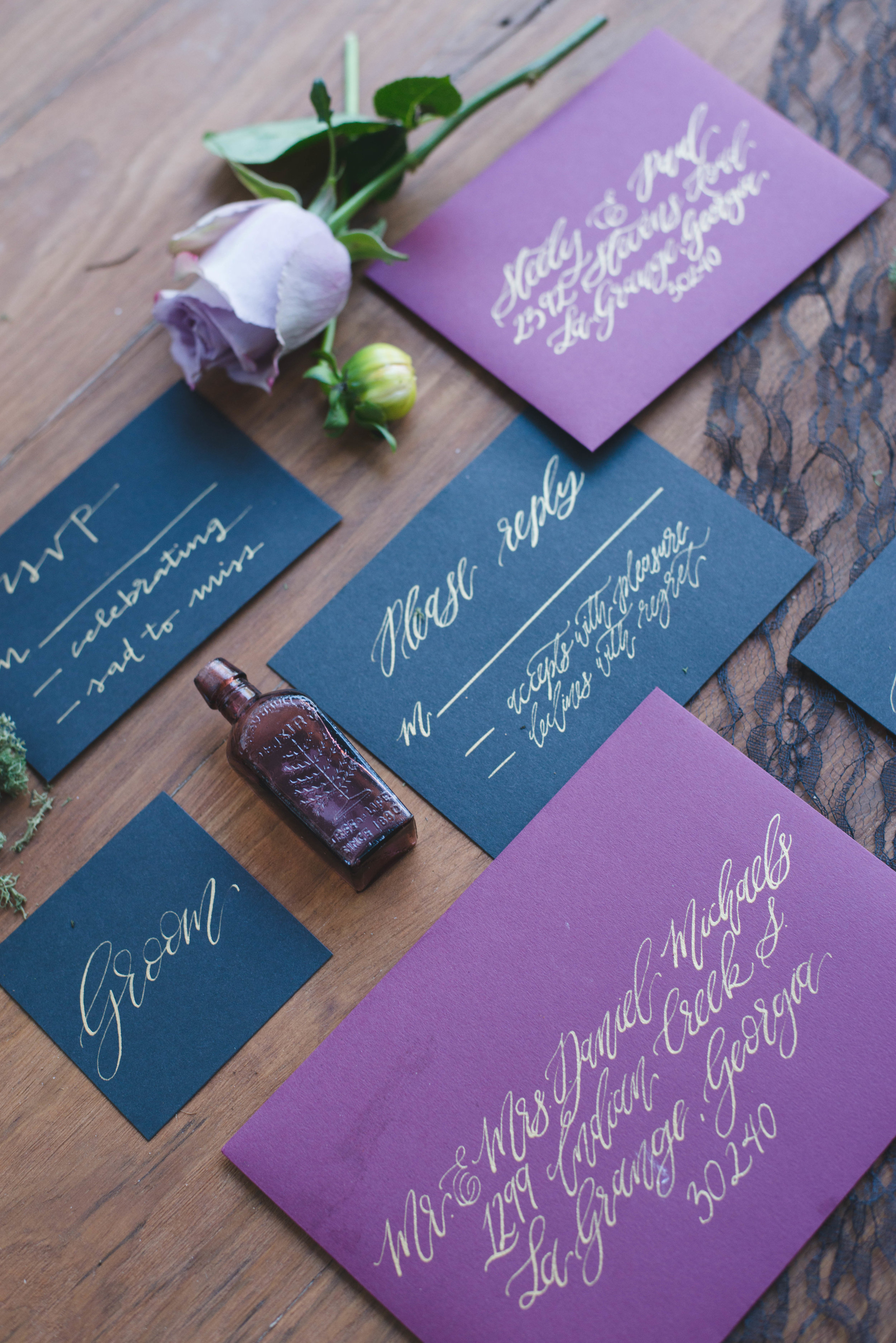 Black and Purple Invitation Suite for a Halloween Inspired Wedding