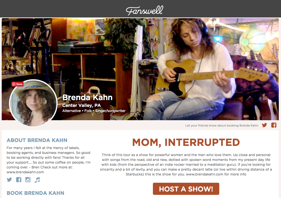 Host a house concert through Fanswell.com, powered by people. To book other venues, contact me HERE.