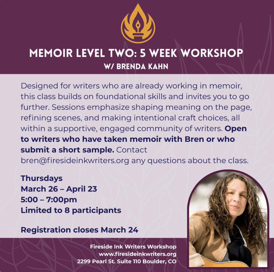 Memoir Level 2 with Brenda Kahn March 26, 2026 5PM, Five weeks