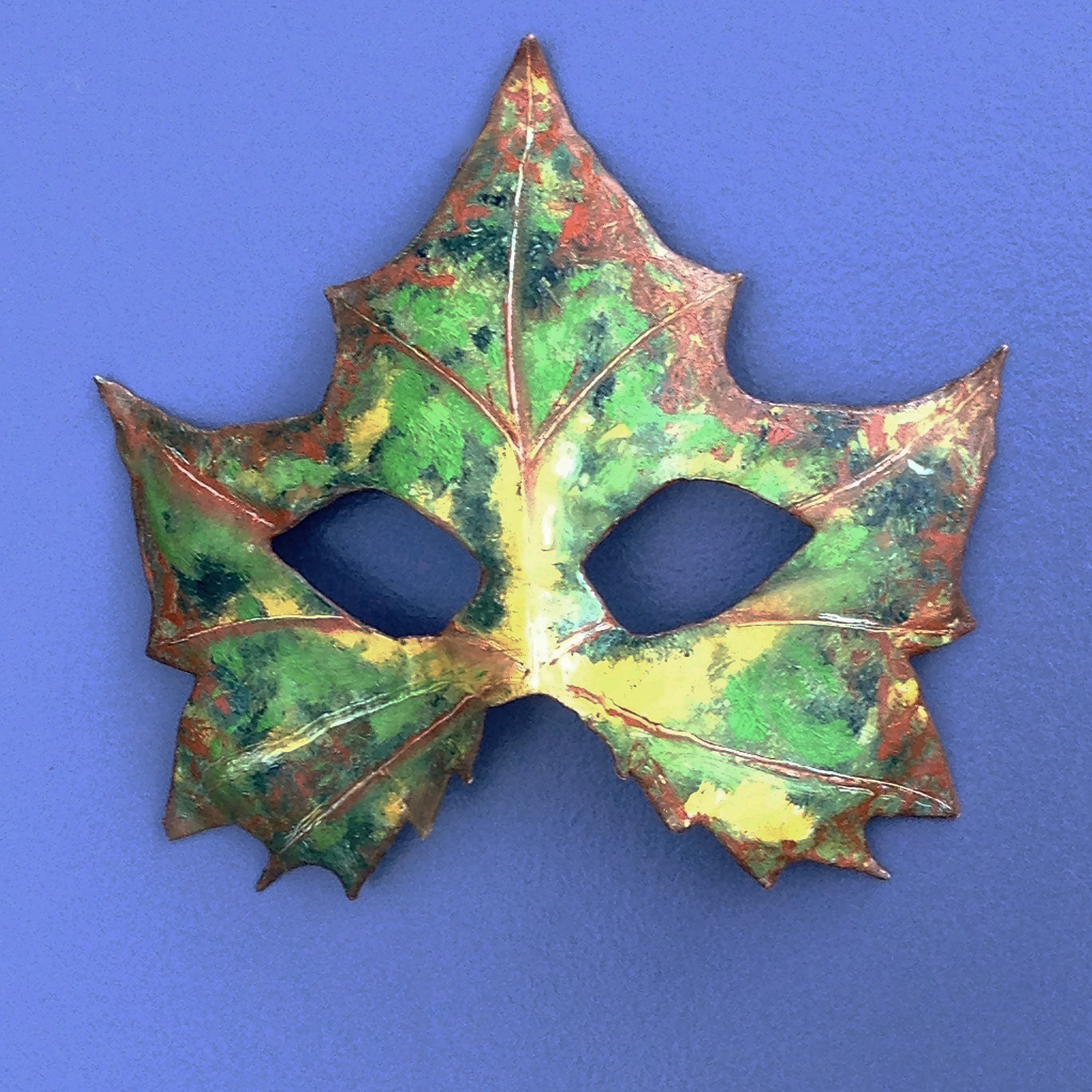    Maple Leaf Mask I,   2016. Oil on paper mache. 
