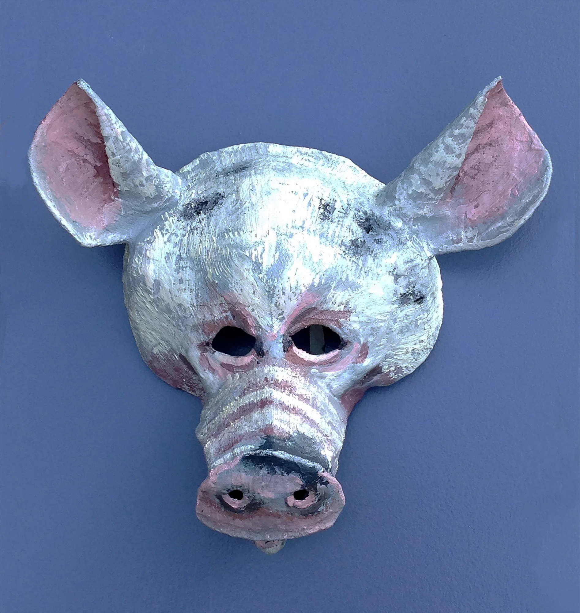Pig Mask (View one) , 2016. Oil on paper mache and plaster gauze