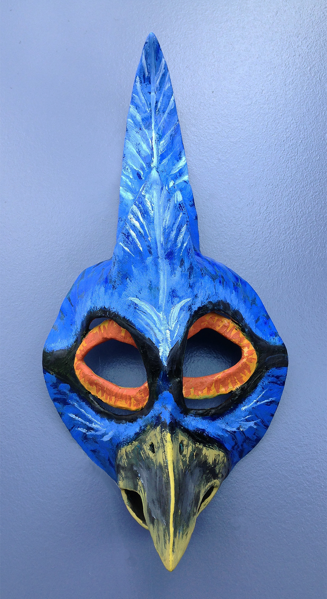    Crested Bird Mask    (View one) , 2016. Oil over paper mache and plaster gauze. 