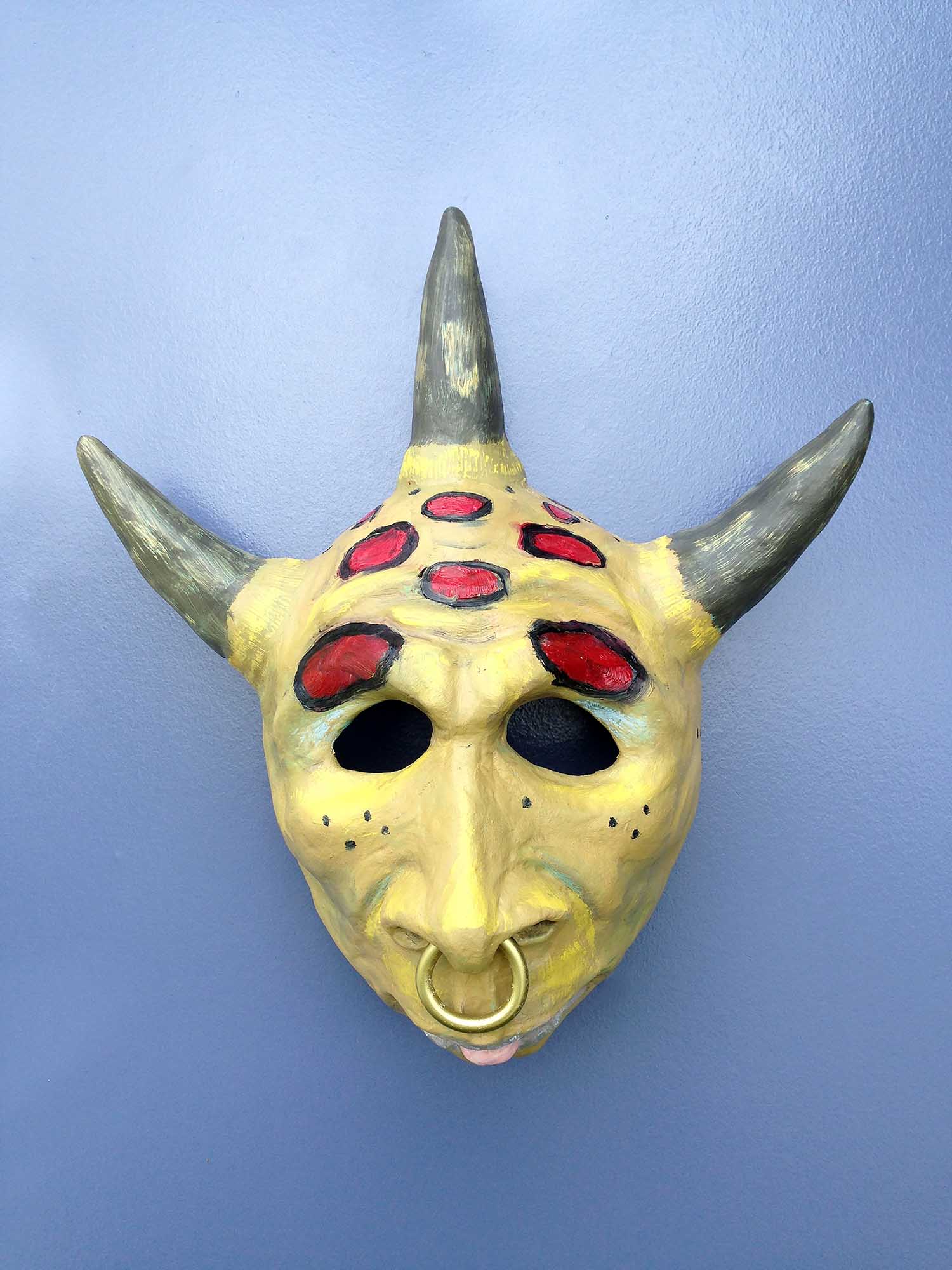    Three Horn Mask    (View one) , 2016. Oil/mixed media. 