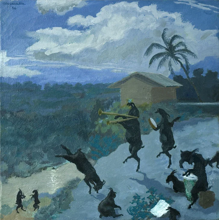 The Goat Feast Study, 1986 Oil on canvas, 20" X 20" Private collection.
