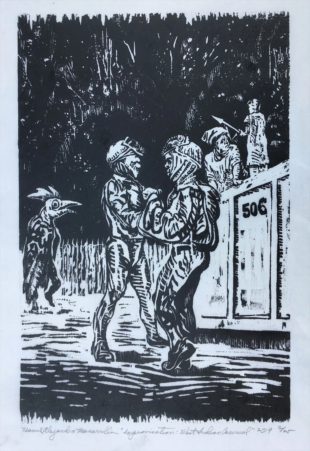 “ Improvisation: West Indian Carnival ,” 2019. Wood cut. 17” X 11