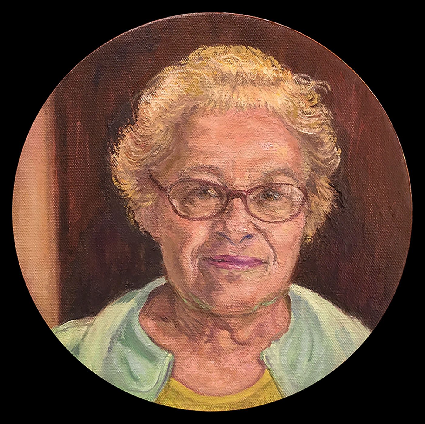    Laura Vichnis,   2020. Oil on canvas. Tondo, 10” diameter. (Private Collection). 