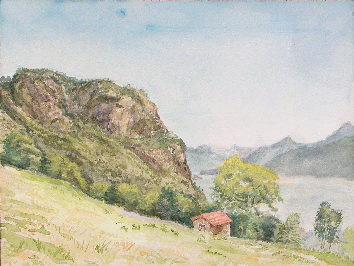    View over Lake Como (Italy),   2000. Watercolor. 11” X 14”. (Private collection.) 