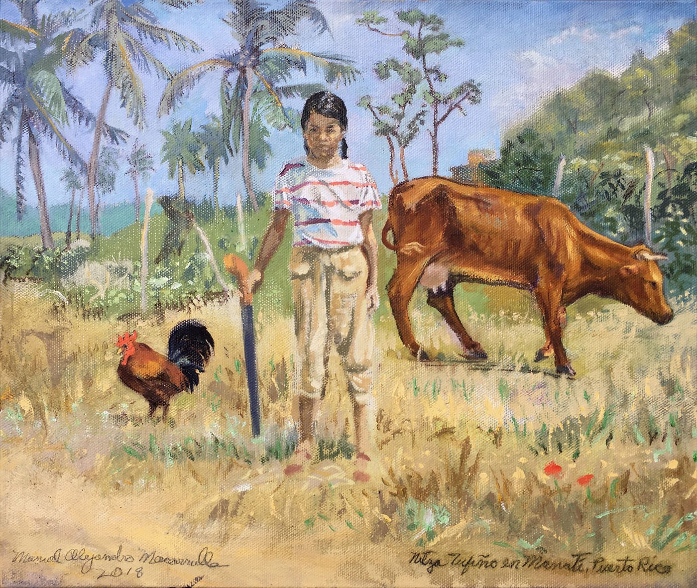    Nitza Tufiño in Manatí, Puerto Rico,   2018. Oil on canvas. 11” X 13” 