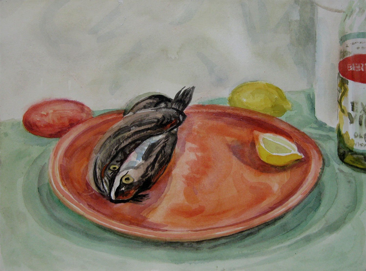  Still life with fish, 2006. Watercolor. 11” X 14”. 