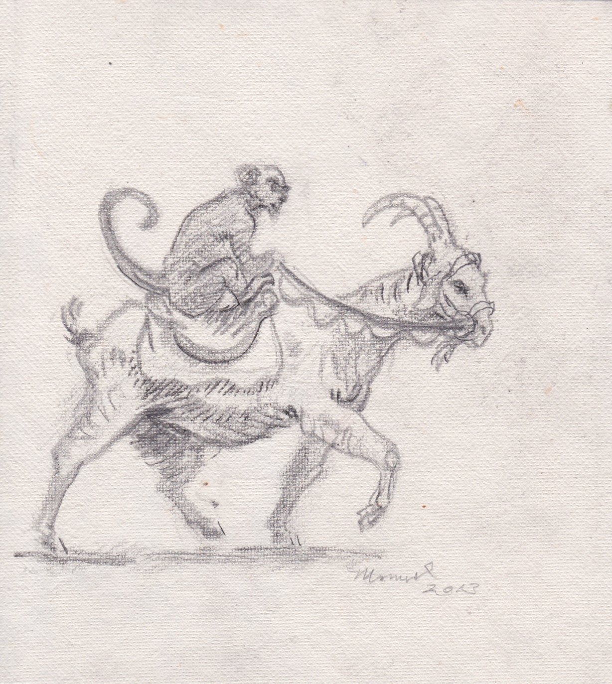  Monkey riding goat, 2013. Pencil. 9.25” X 8.5”. 