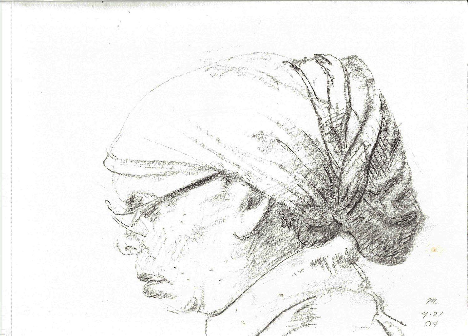  Woman’s head, 2004. Charcoal pencil. 9” X 12”. 