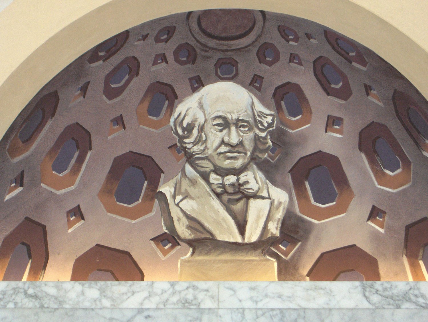    New York City Bar Association Mural  (detail, illusionistic niche containing the bust of Martin Van Buren),  1983. Keim paints on plaster. Designed by Richard Haas. 