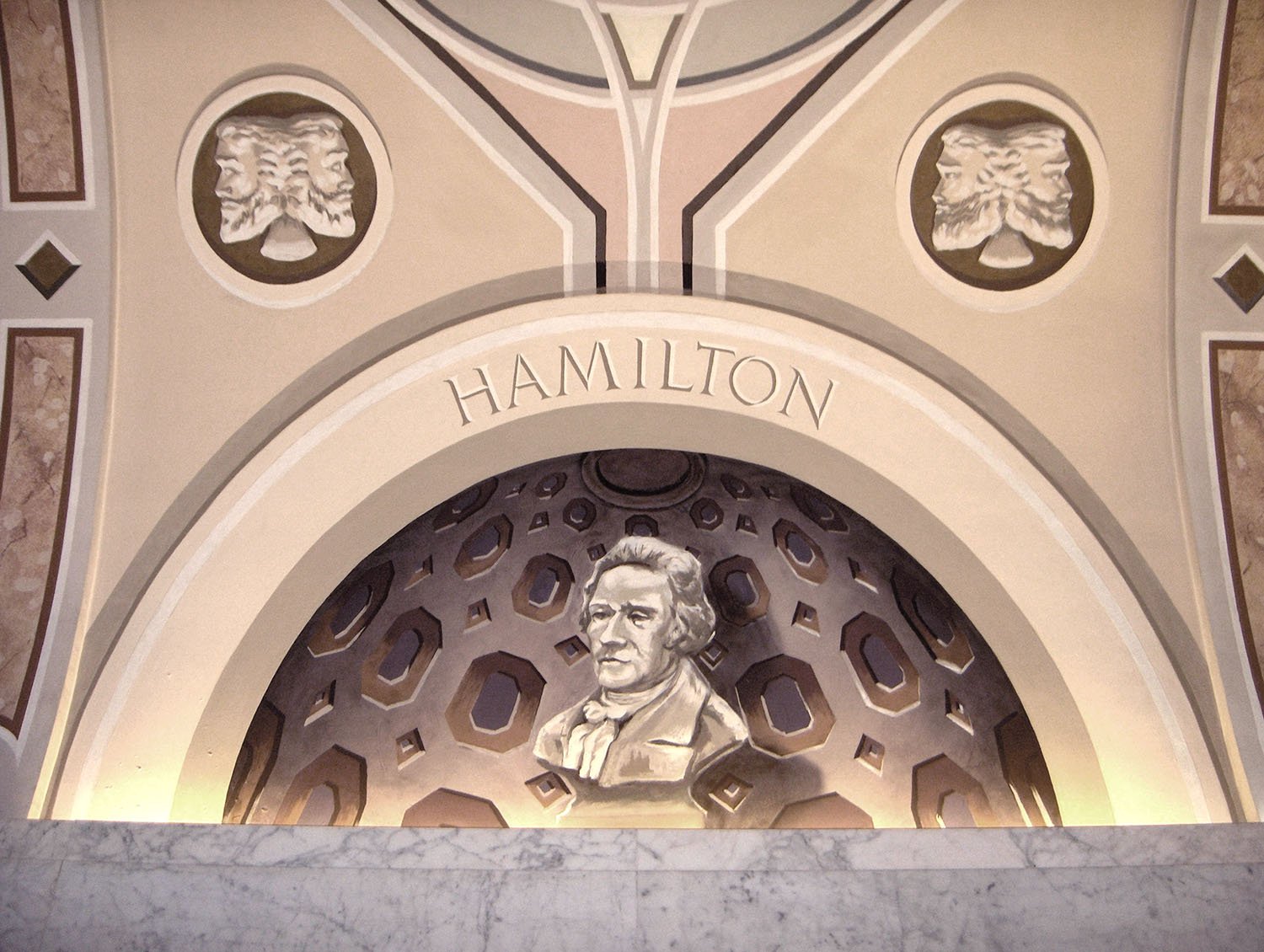    New York City Bar Association Mural  (detail, illusionistic niche containing the bust of Alexander Hamilton),  1983. Keim paints on plaster. Designed by Richard Haas. 