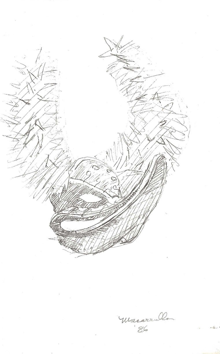    Dominican (Santiago) Carnival Mask,   1986. Pen. 8” X 5”. 