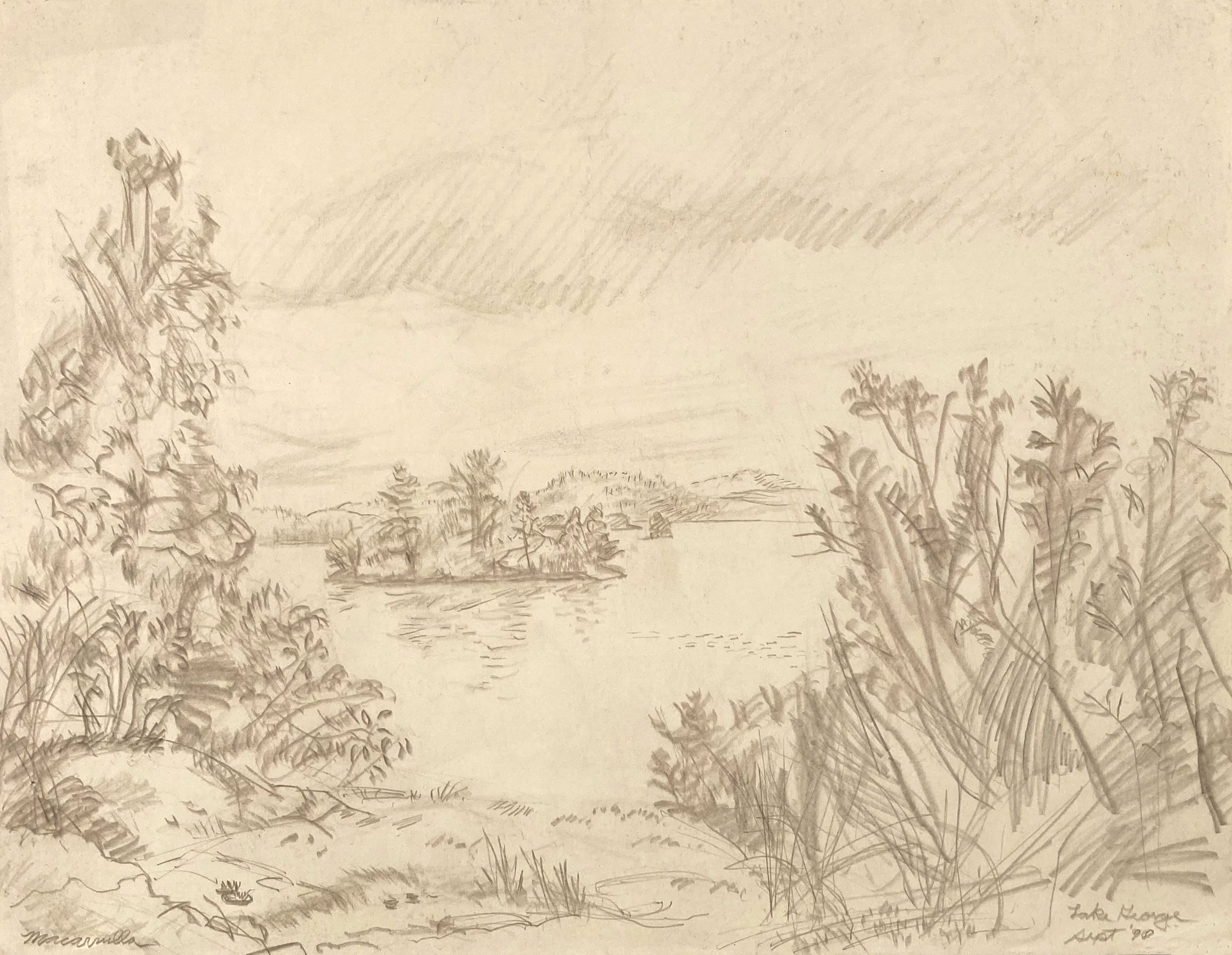    View of Lake George,   1990. Silverpoint. 11” X 14”. 