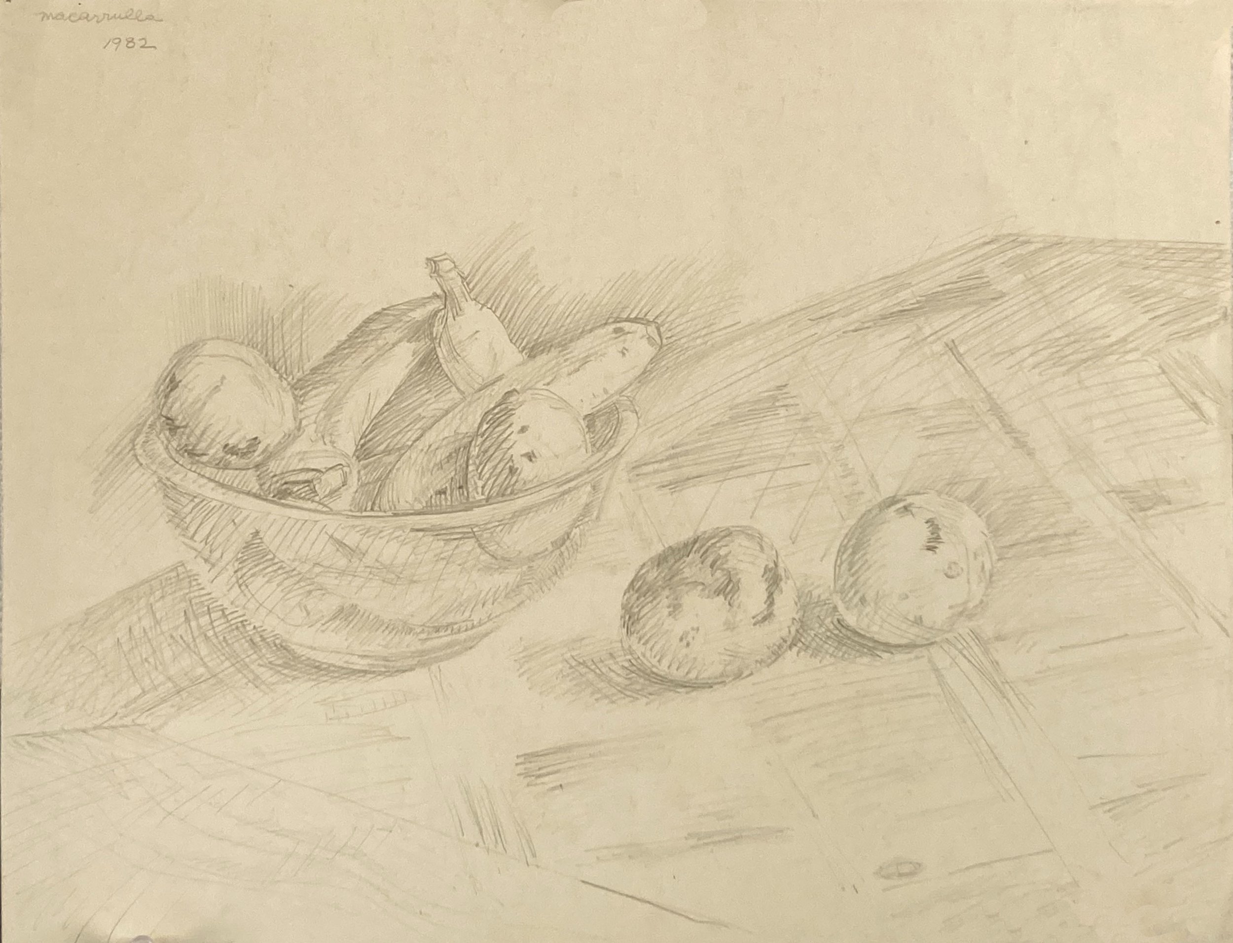    Still lLfe with Mangoes and Bananas,   1982. Silverpoint. 11” X 14”. 