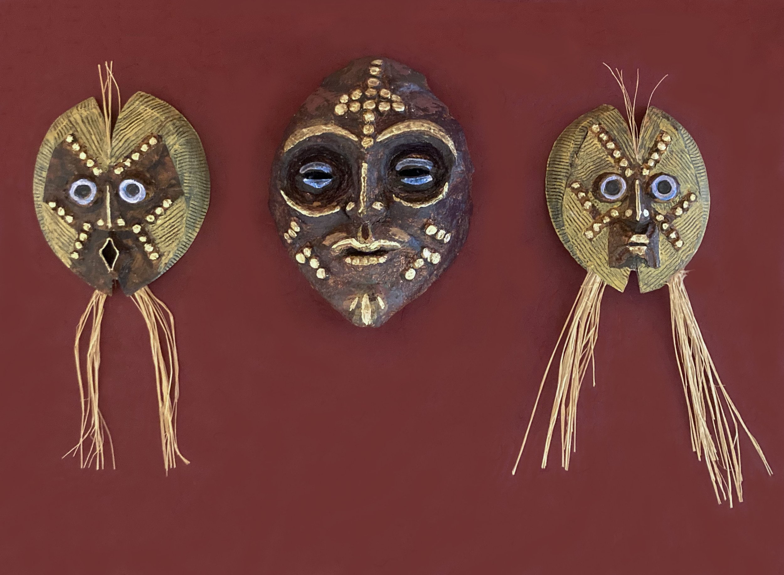  Installation concept:   Ensemble with  F antasy Interpretations of Masks from Southern Congo,   2024. Mixed media. 