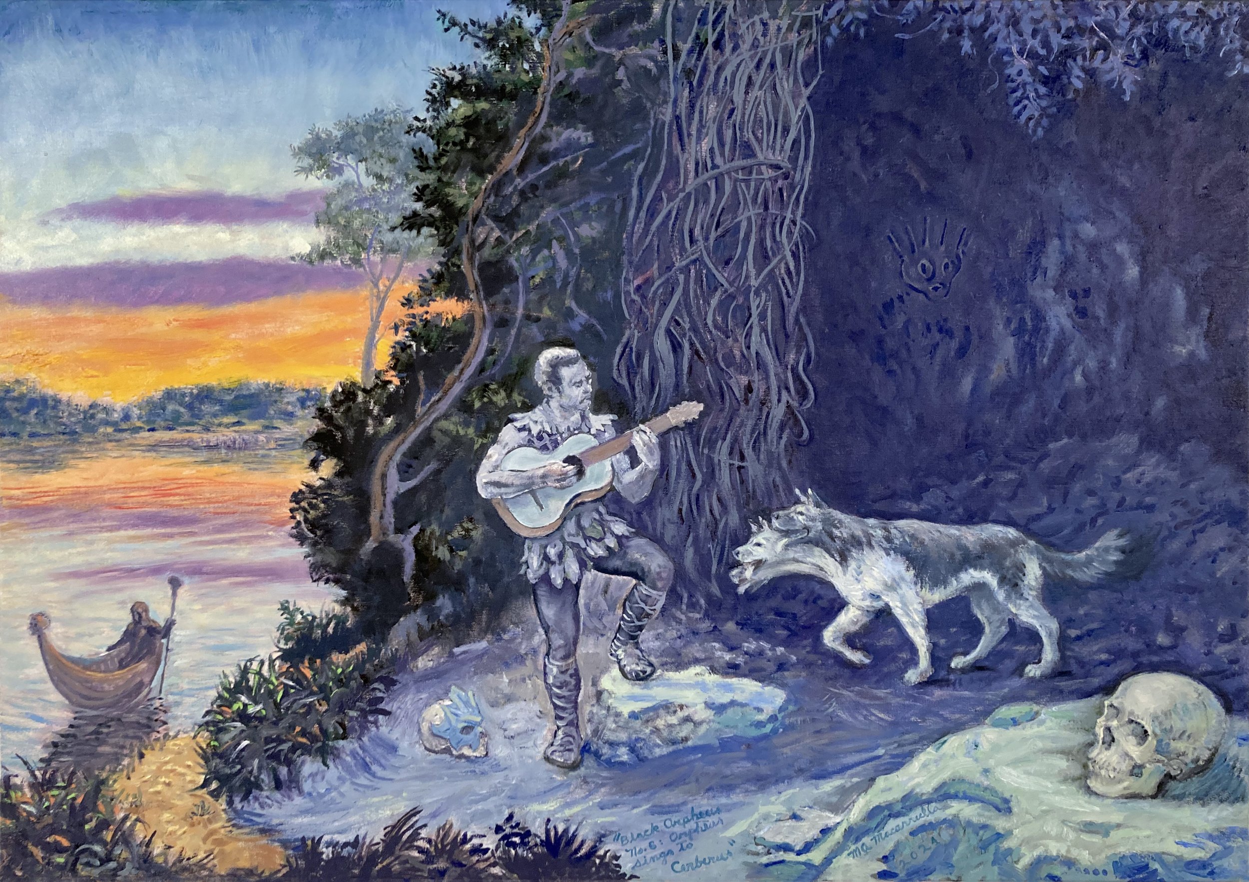    Black Orpheus No. 6: Orpheus Sings to Cerberus,   2024 Oil on canvas. 38” X 54” 