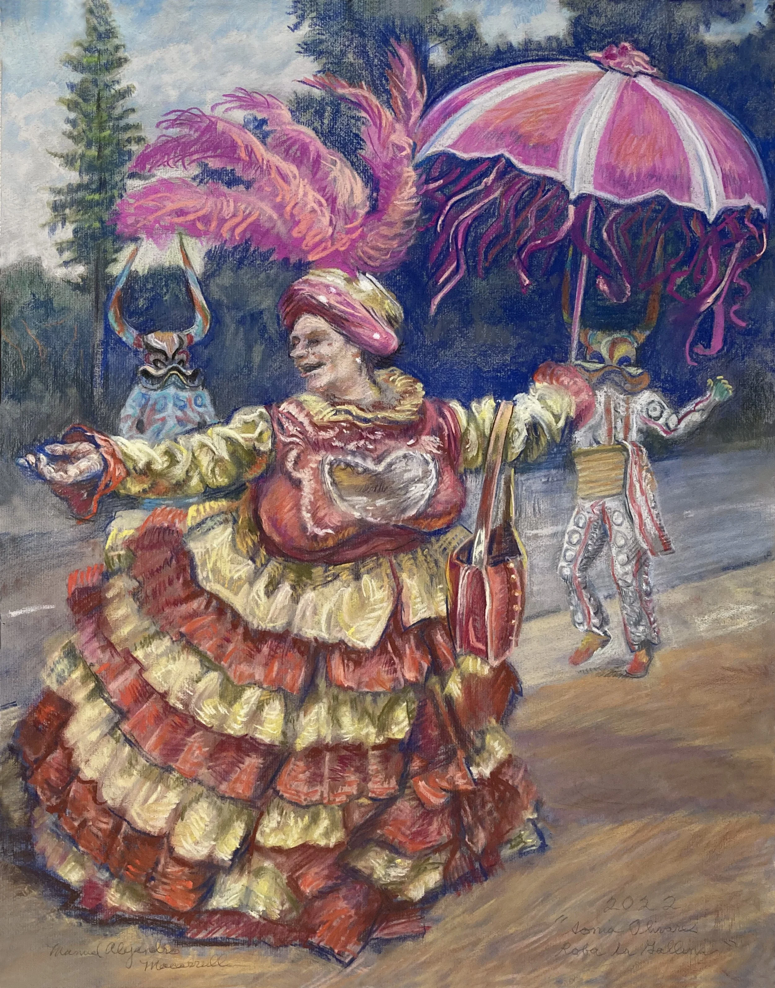 Sonia Olivares, “Roba la Gallina (The Chicken Thief,)” 2022. Pastel. 24” X 18”