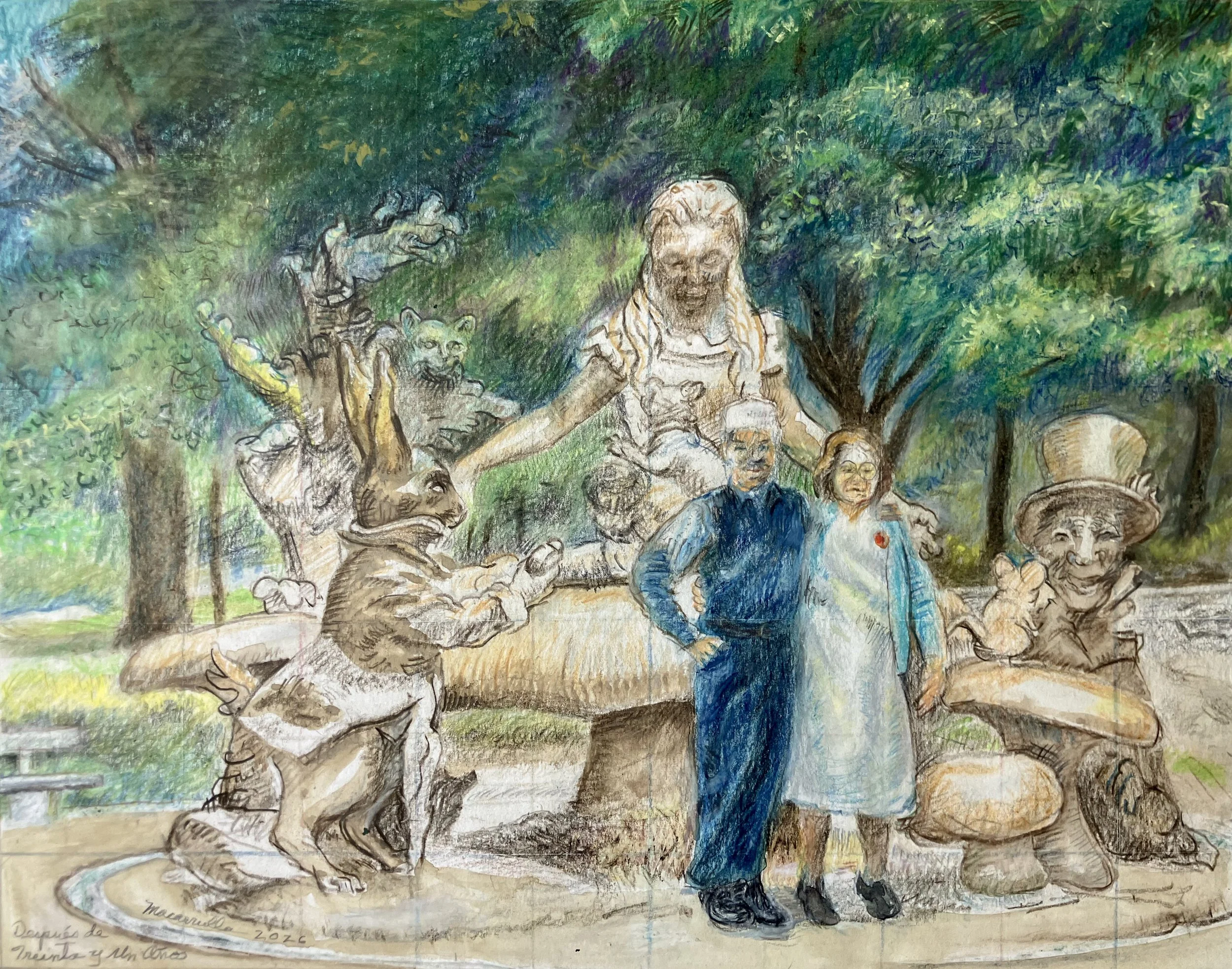    After 31 Years,   2026. Composition sketch for an image about the artist’s reencounter with his biological mother for the first time since the age of 8. Water color pencils. 11” X 14”.  